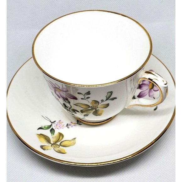 Fine Bone China Crown Staffordshire England Violet Purple Yellow Floral Gold Tri - Picture 6 of 12
